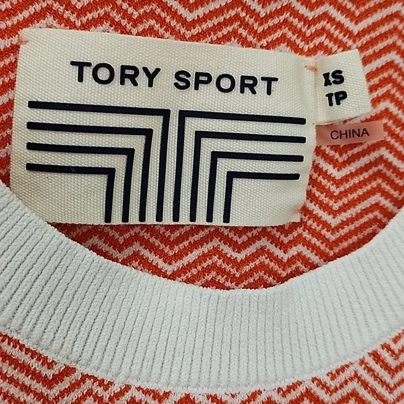 Tory Burch Sport Sleeveless Knit Top Orange White Chevron Size XS - Picture 9 of 17